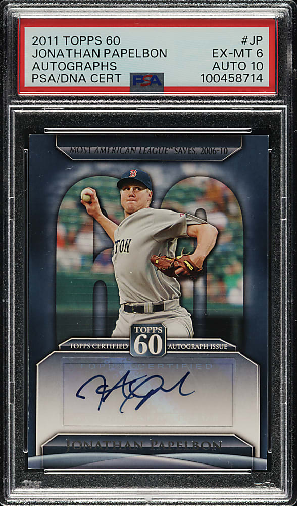 2011 Topps 60 Autographs #T60A-JP Jonathan Papelbon PSA EX-MT 6 with GEM MINT 10 Signature