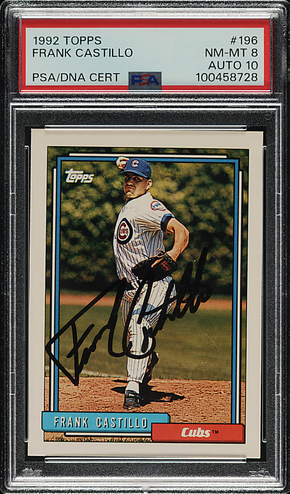 Signed 1992 Topps #196 Frank Castillo PSA NM-MT 8 with GEM MINT 10 Signature