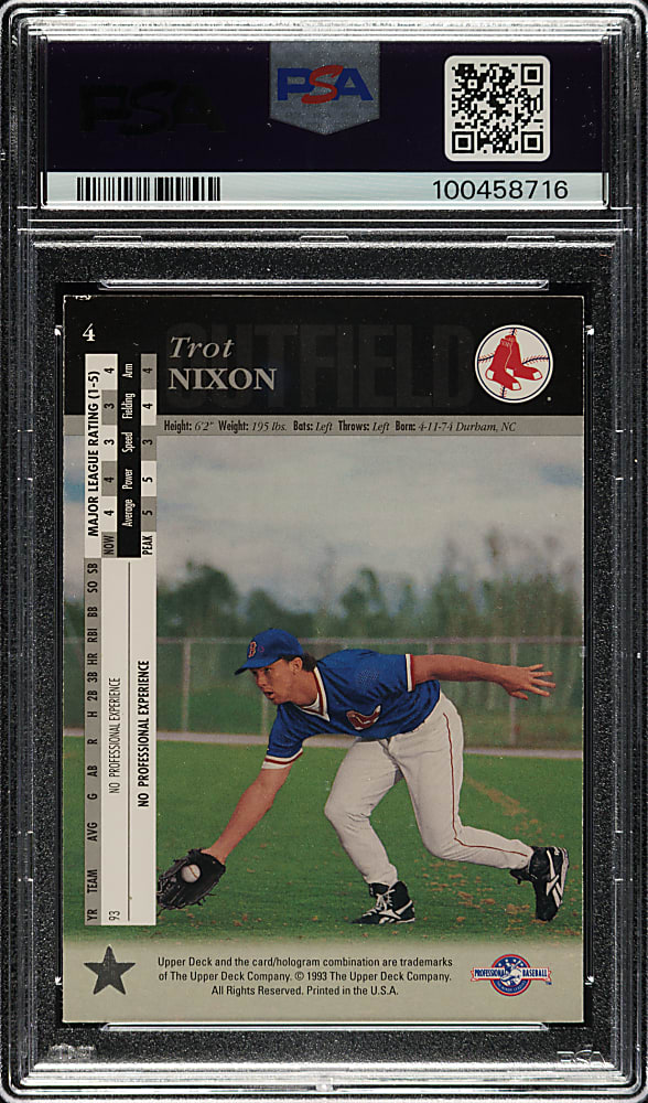 Signed 1994 Upper Deck Minor League #4 Trot Nixon PSA EX-MT 6 with GEM MINT 10 Signature
