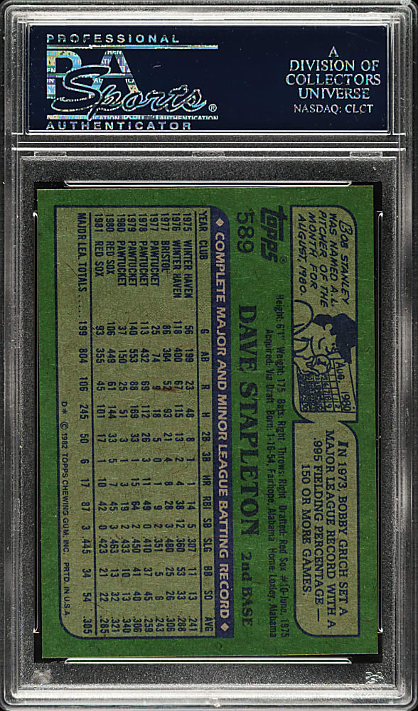 1982 Topps #589 Dave Stapleton PSA NM-MT 8