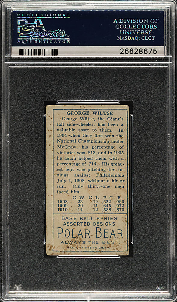 1911 T205 Gold Border George Wiltse Both Ears Show PSA VG 3 - Polar Bear Back