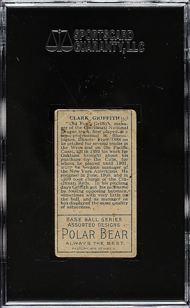 1911 T205 Gold Border Clark Griffith SGC POOR 10 - Polar Bear Back