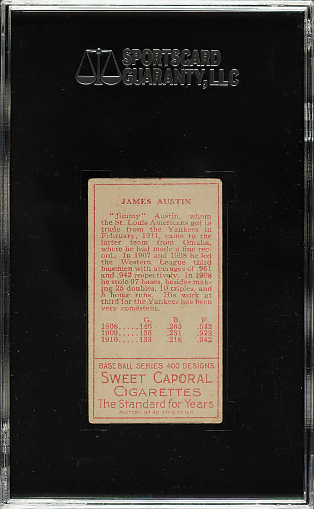 1911 T205 Gold Border Jimmy Austin SGC VG 40