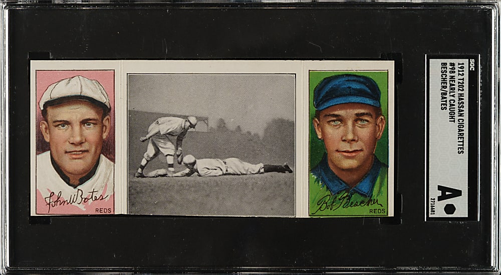 1912 T202 Hassan Triple Folder "Nearly Caught" Bescher/Bates SGC Authentic