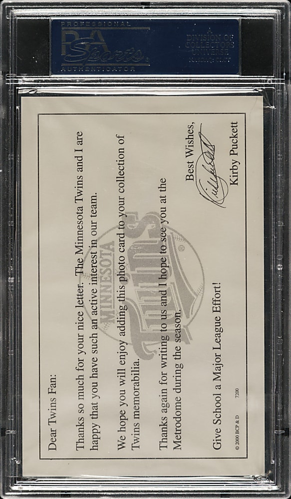 Signed 2000 Barry Colla #7,200 Kirby Puckett - PSA/DNA