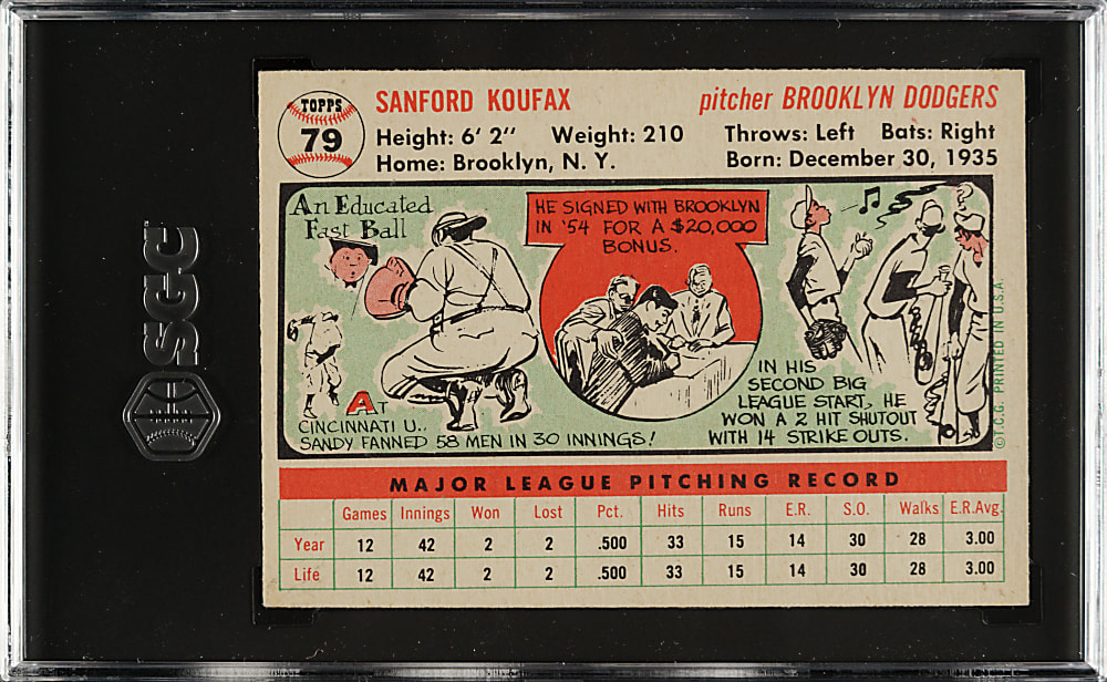 1956 Topps #79 Sandy Koufax White Back SGC EX/NM 6