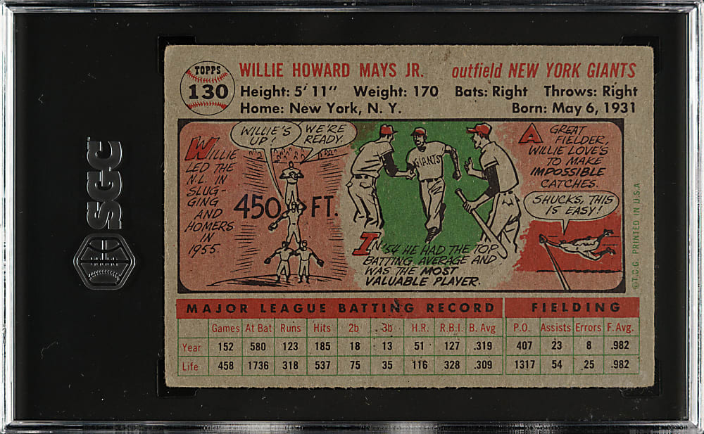 1956 Topps #130 Willie Mays Gray Back SGC VG/EX+ 4.5