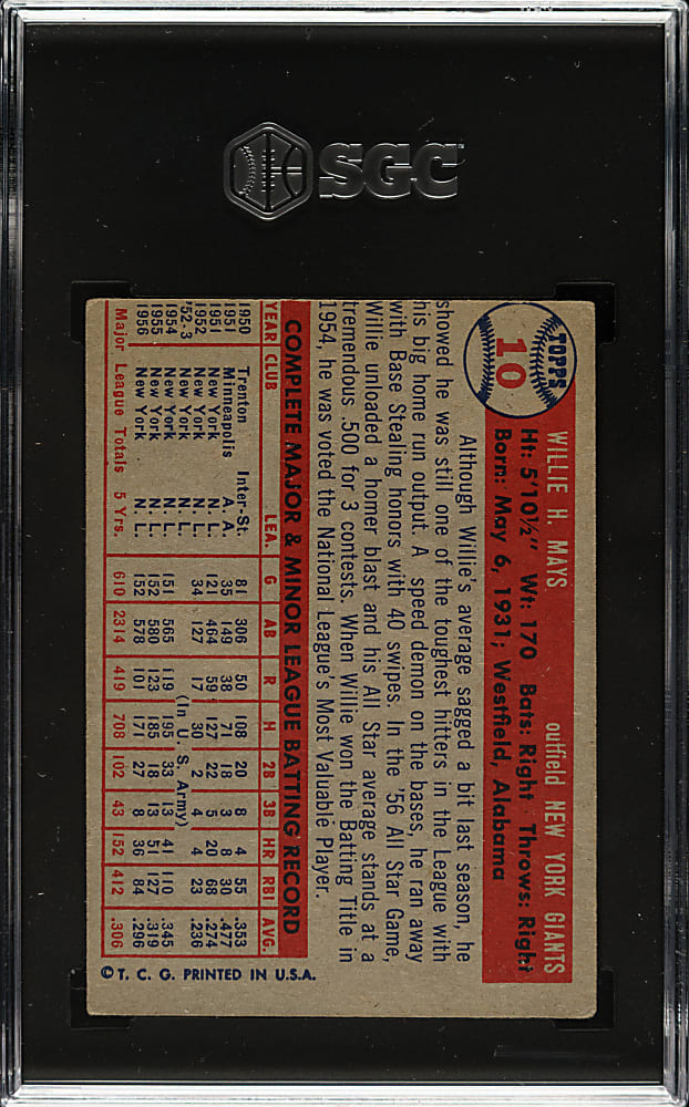 1957 Topps #10 Willie Mays SGC VG/EX+ 4.5