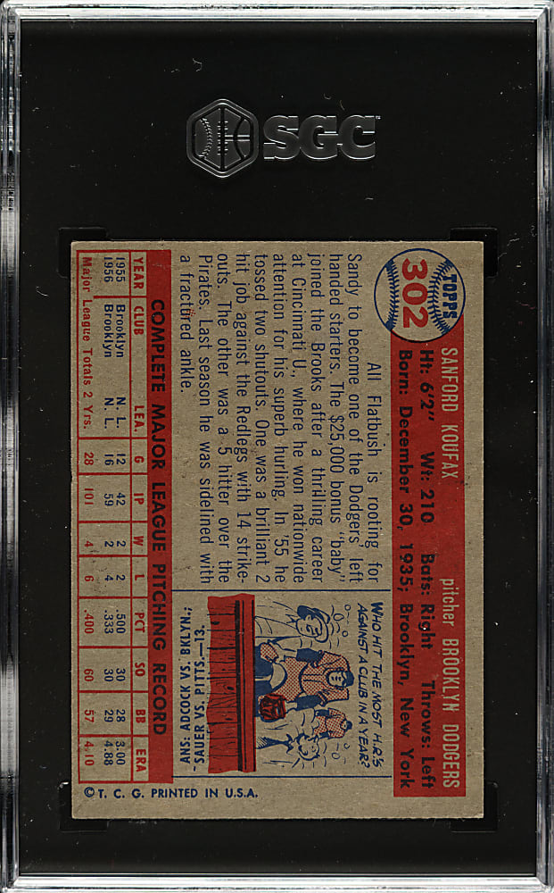 1957 Topps #302 Sandy Koufax SGC EX 5