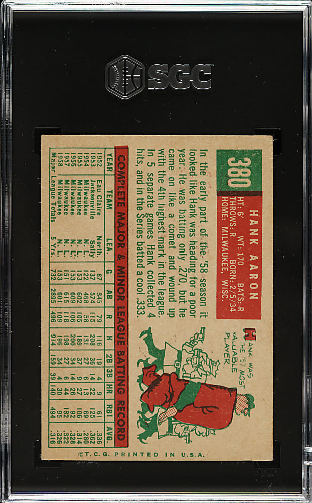1959 Topps #380 Hank Aaron SGC VG/EX 4