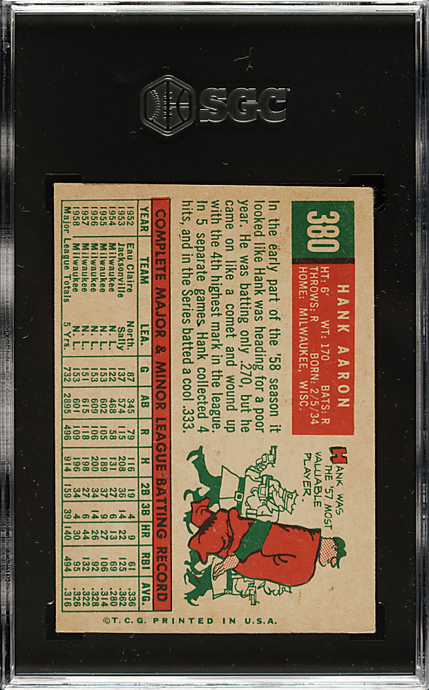 1959 Topps #380 Hank Aaron SGC VG 3