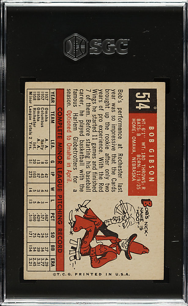 1959 Topps #514 Bob Gibson Rookie SGC VG/EX+ 4.5