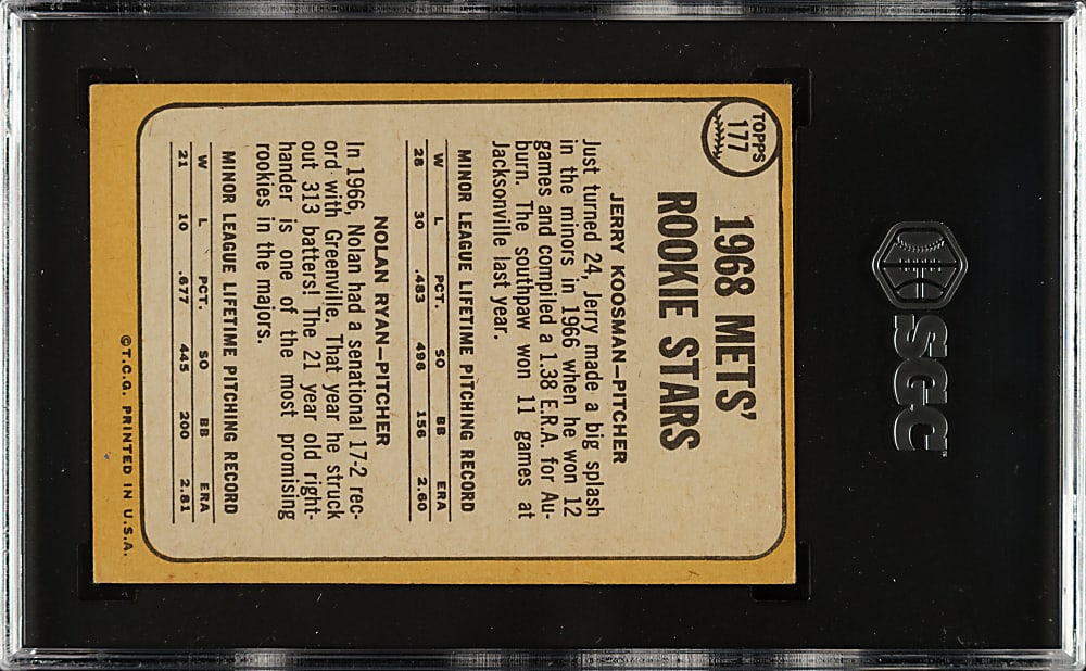 1968 Topps #177 Nolan Ryan Rookie SGC VG+ 3.5