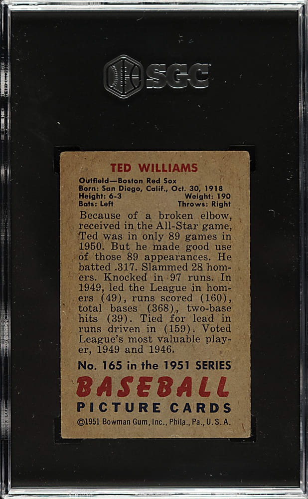 1951 Bowman #165 Ted Williams SGC GOOD 2