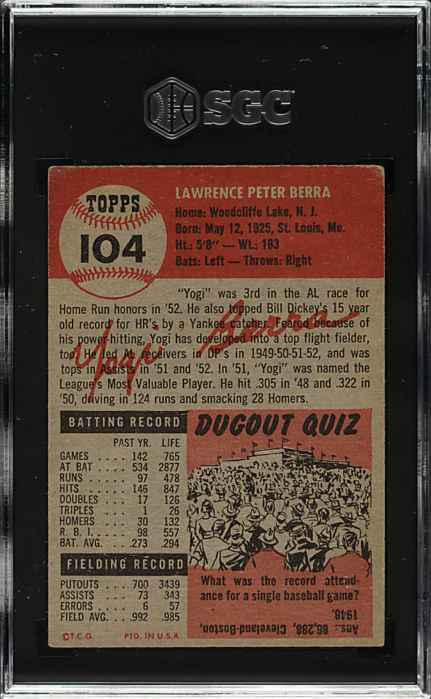 1953 Topps #104 Yogi Berra SGC GOOD 2
