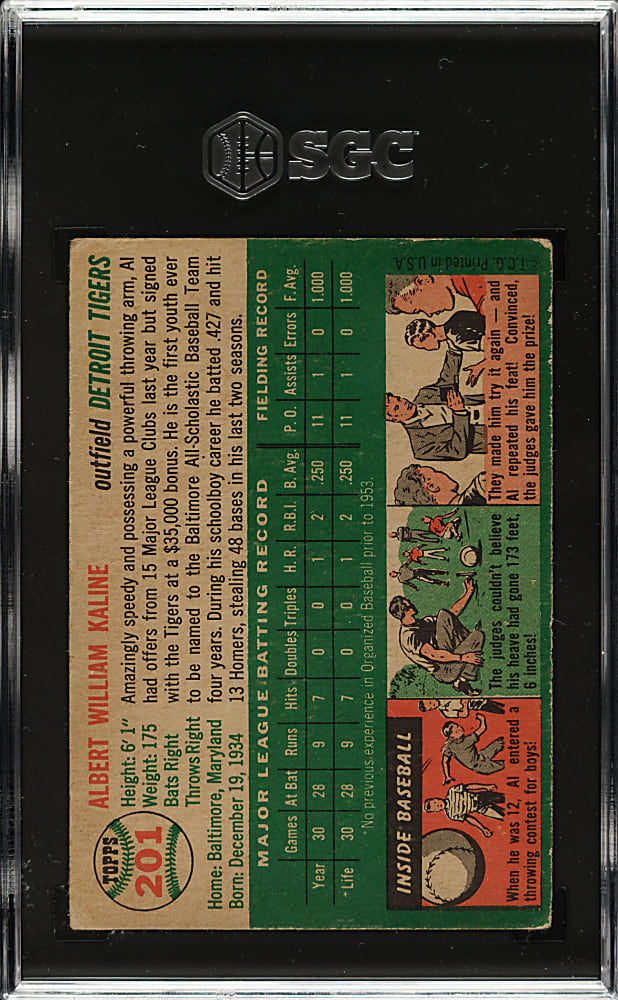 1954 Topps #201 Al Kaline Rookie SGC VG 3