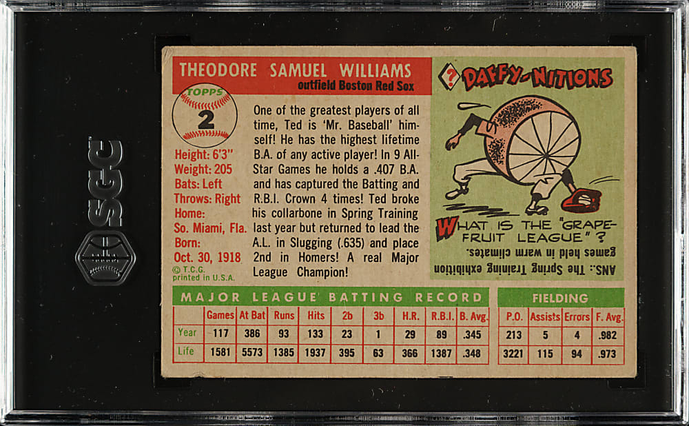 1955 Topps #2 Ted Williams SGC VG+ 3.5