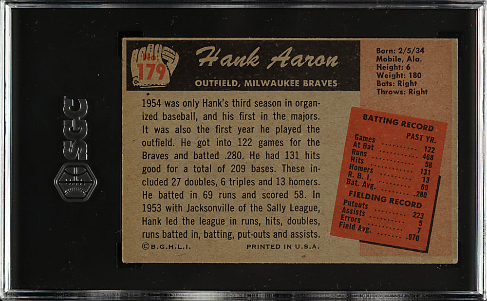 1955 Bowman #179 Hank Aaron SGC VG/EX 4
