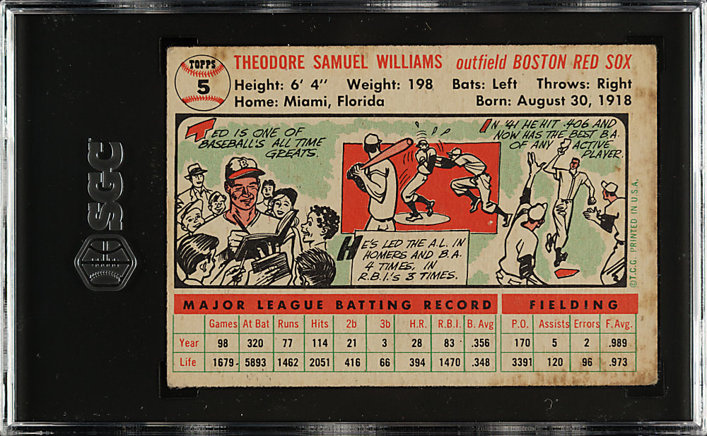 1956 Topps #5 Ted Williams White Back SGC VG 3