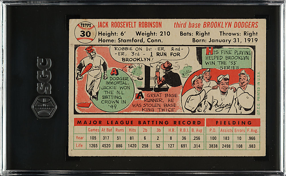 1956 Topps #30 Jackie Robinson White Back SGC VG/EX+ 4.5