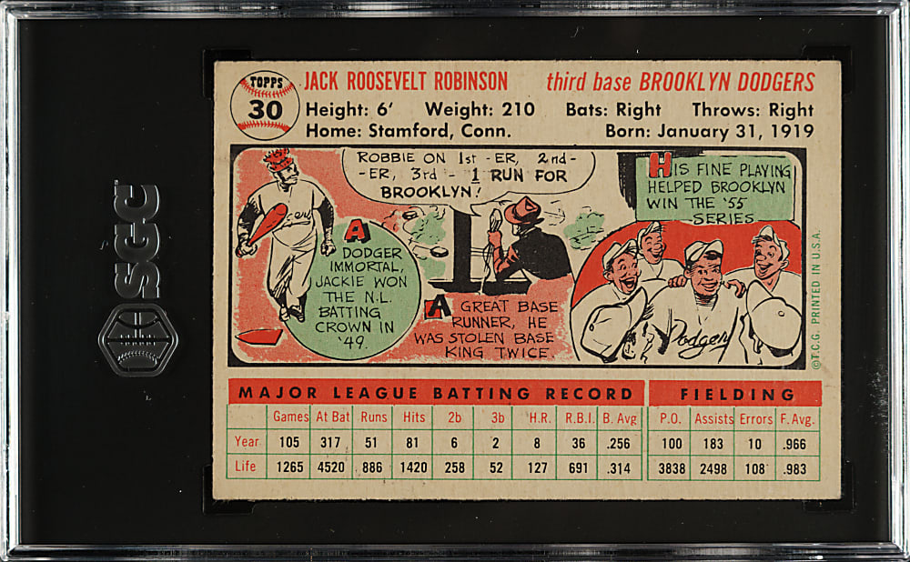 1956 Topps #30 Jackie Robinson White Back SGC VG/EX 4