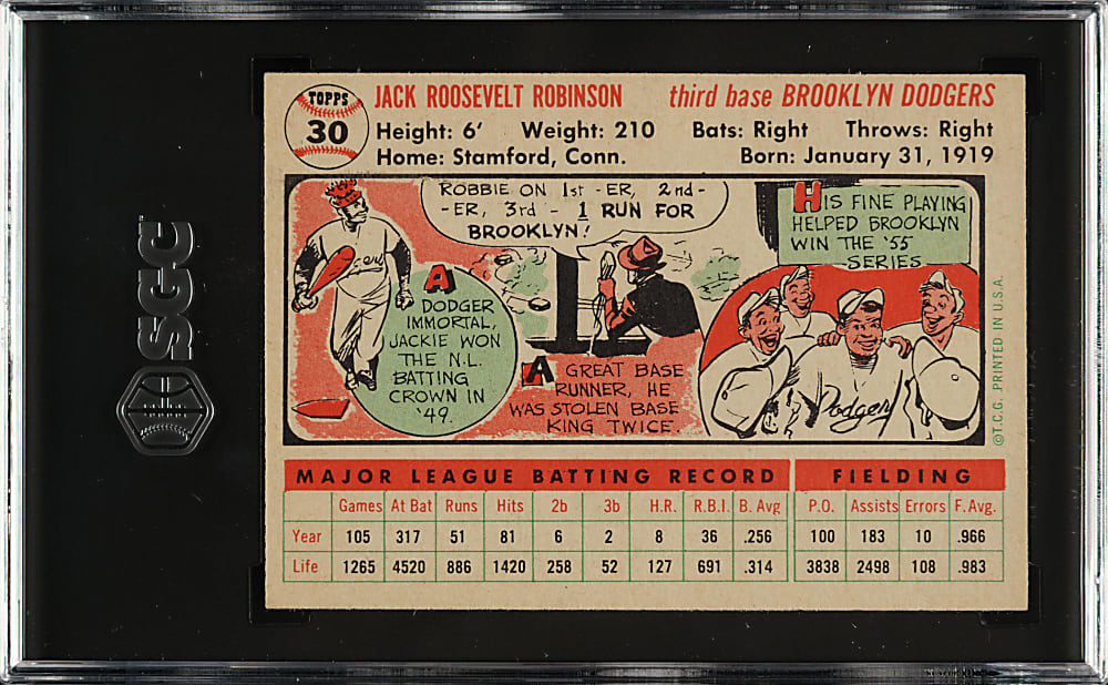 1956 Topps #30 Jackie Robinson White Back SGC VG 3