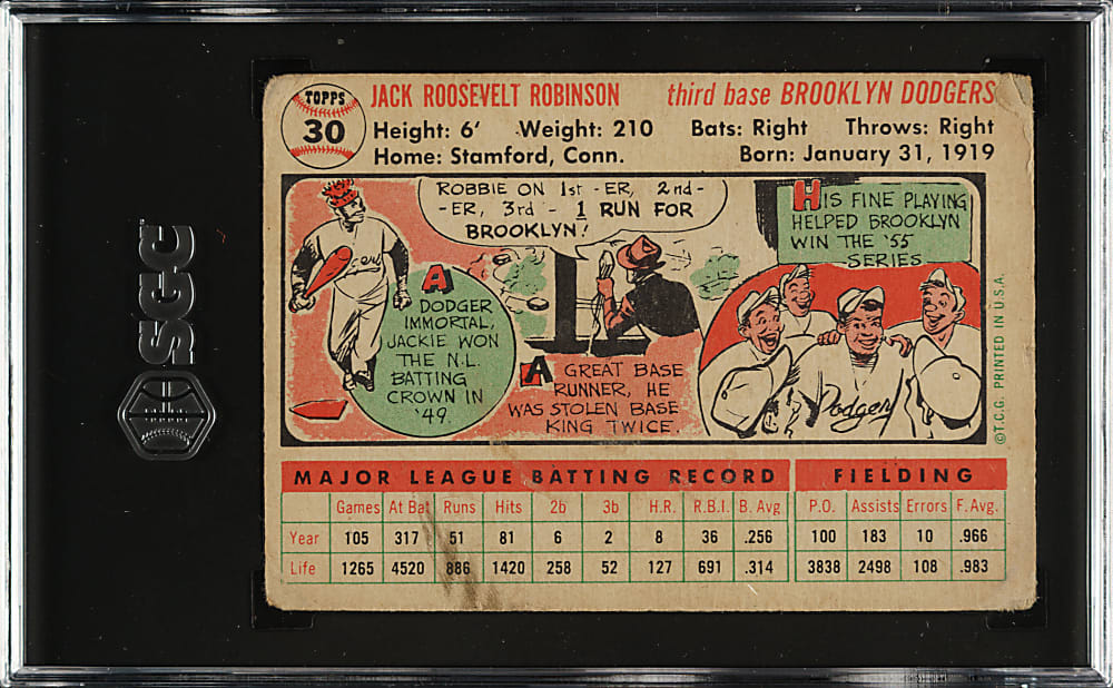 1956 Topps #30 Jackie Robinson White Back SGC FAIR 1.5