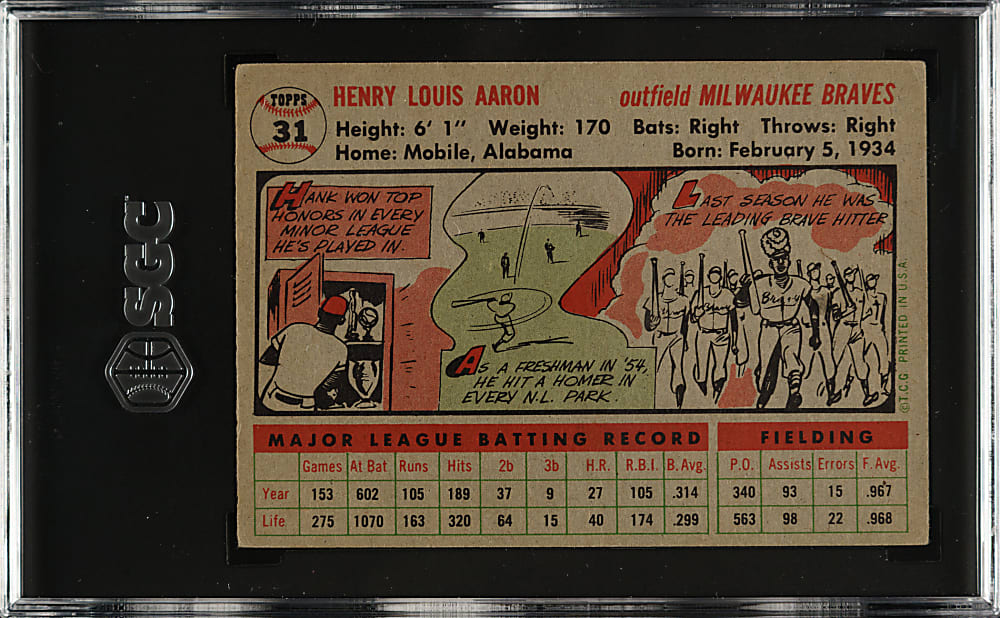 1956 Topps #31 Hank Aaron Gray Back SGC VG 3