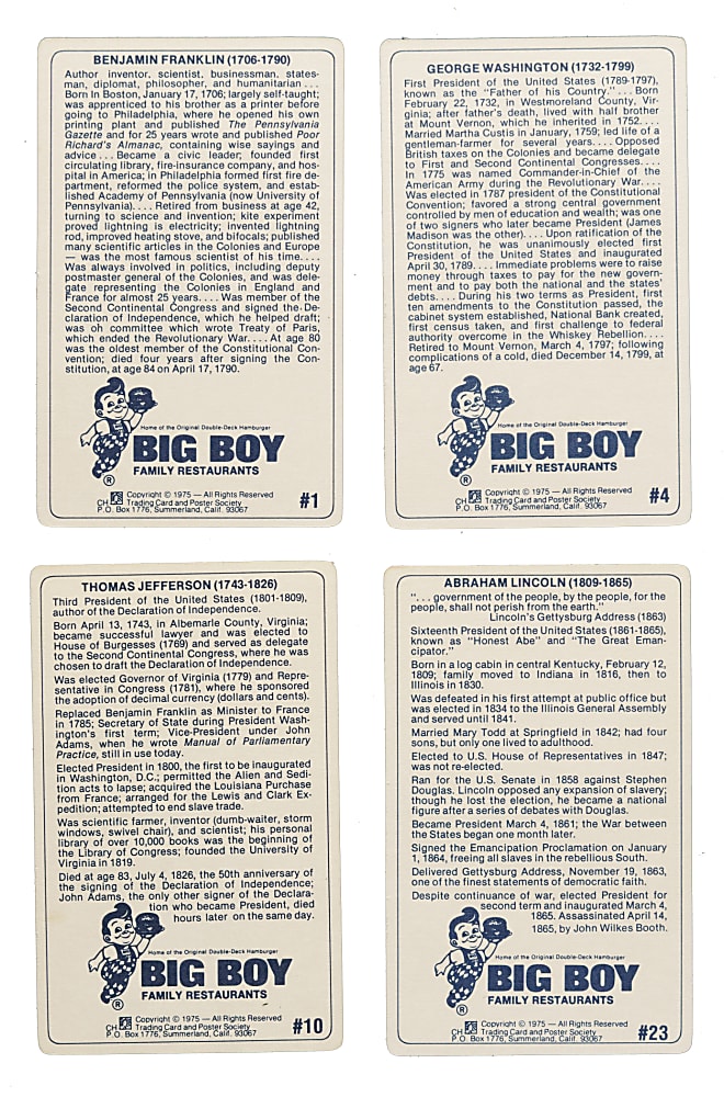 1975 Big Boy "Great Americans" Complete and Near-Complete Set Trio (3 Sets, 85 Cards)
