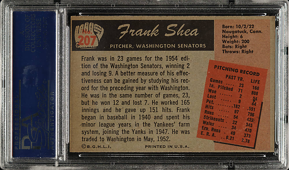 1955 Bowman #207 Frank Shea PSA MINT 9