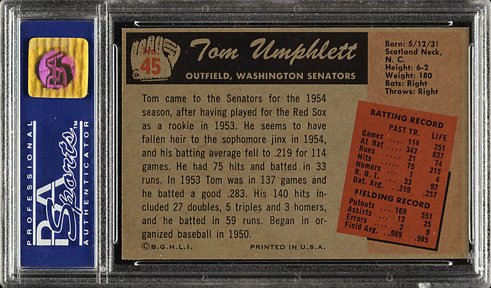 1955 Bowman #45 Tom Umphlett PSA MINT 9