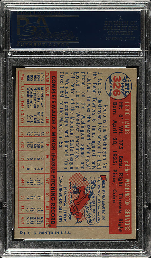 1957 Topps #326 Pedro Ramos PSA MINT 9