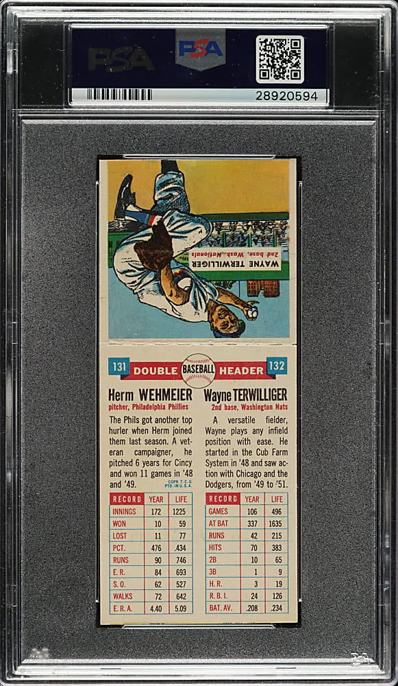 1955 Topps Doubleheaders #131/132 Herm Wehmeier/Wayne Terwilliger PSA NM-MT 8