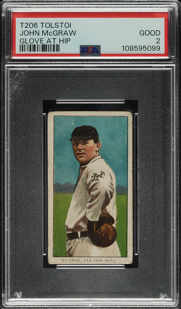 1909-1911 T206 White Border John McGraw Glove at Hip PSA GOOD 2 - Tolstoi Back