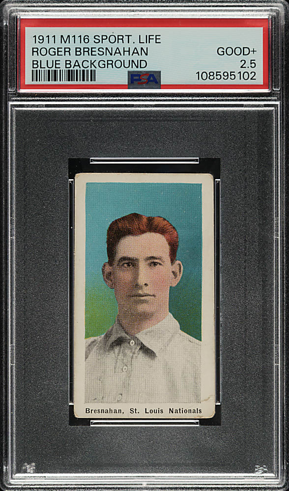 1910-1911 M116 Sporting Life Roger Bresnahan Blue Background PSA GOOD+ 2.5