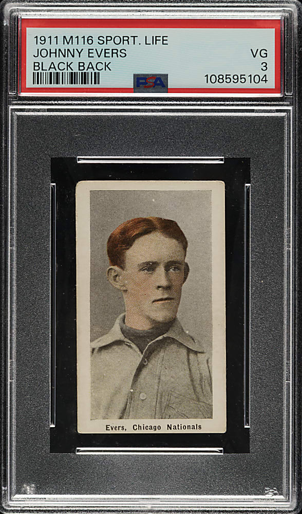1910-1911 M116 Sporting Life Johnny Evers Black Back PSA VG 3