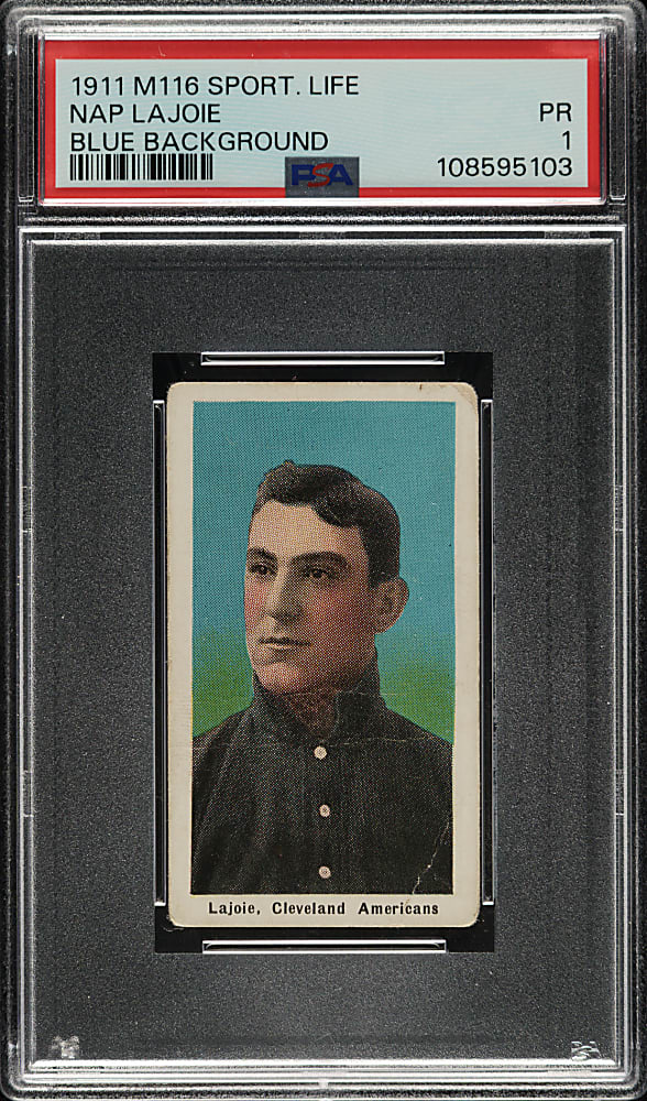 1910-1911 M116 Sporting Life Nap Lajoie Blue Background PSA POOR 1