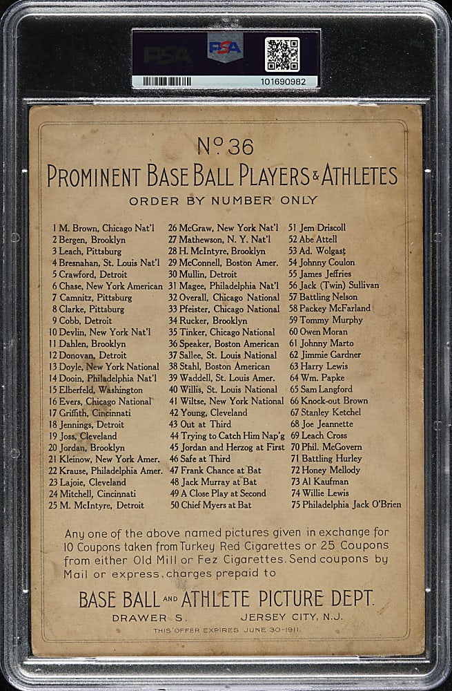1911 T3 Turkey Red #36 Tris Speaker PSA FAIR 1.5