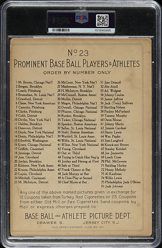 1911 T3 Turkey Red #23 Nap Lajoie PSA FAIR 1.5