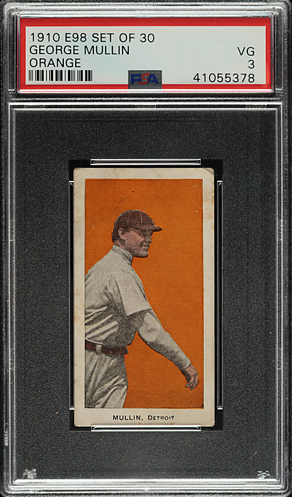 1910 E98 Anonymous "Set of 30" George Mullin PSA VG 3 - Orange Background