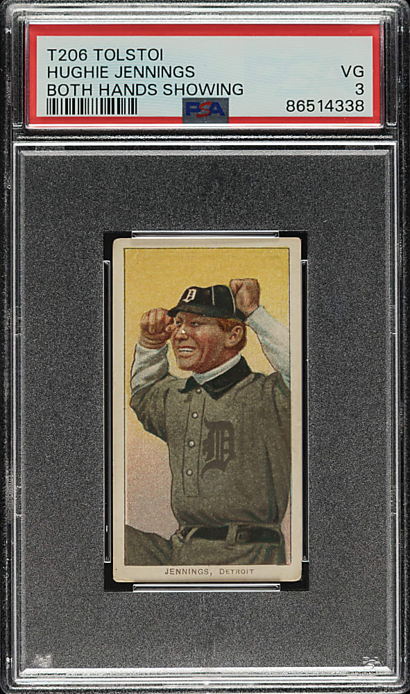 1909-1911 T206 White Border Hughie Jennings Both Hands Showing PSA VG 3 - Tolstoi Back