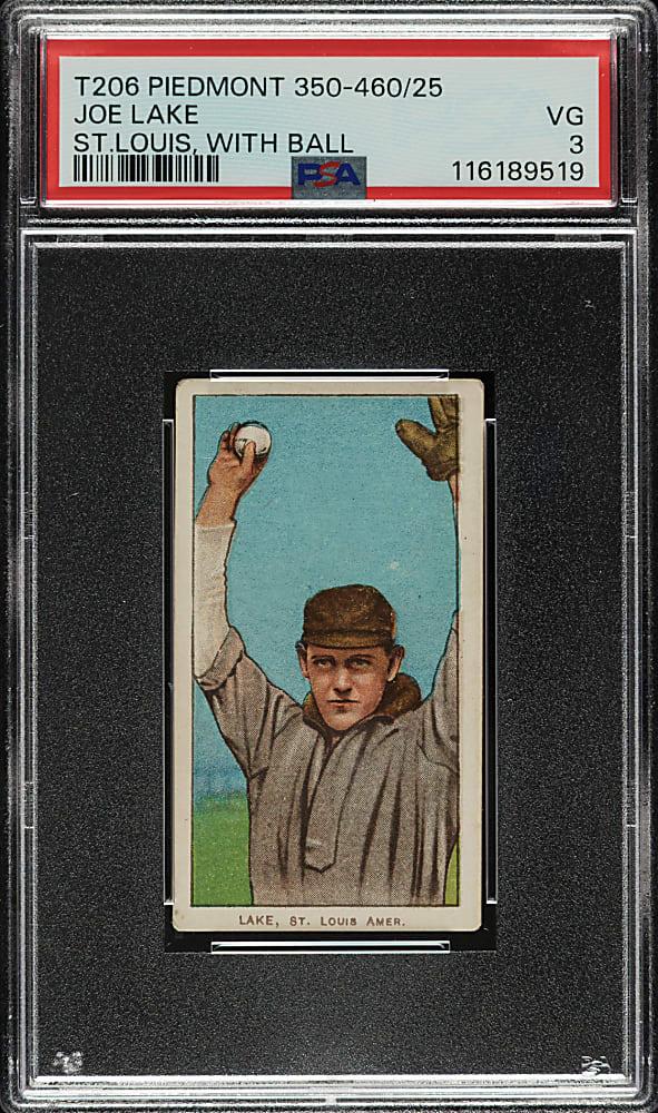 1909-1911 T206 White Border Joe Lake St. Louis Ball In Hand PSA VG 3