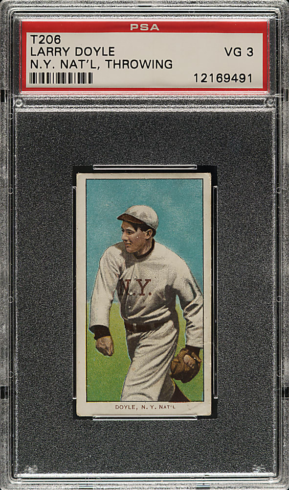 1909-1911 T206 White Border Larry Doyle Throwing PSA VG 3