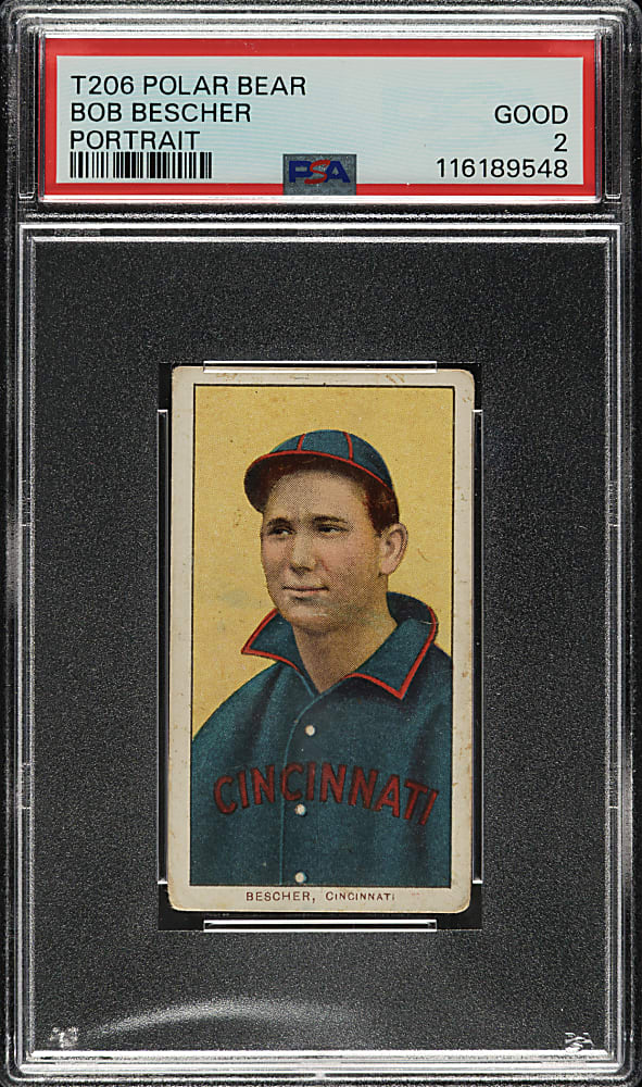 1909-1911 T206 White Border Bob Bescher Portrait PSA GOOD 2 - Polar Bear Back