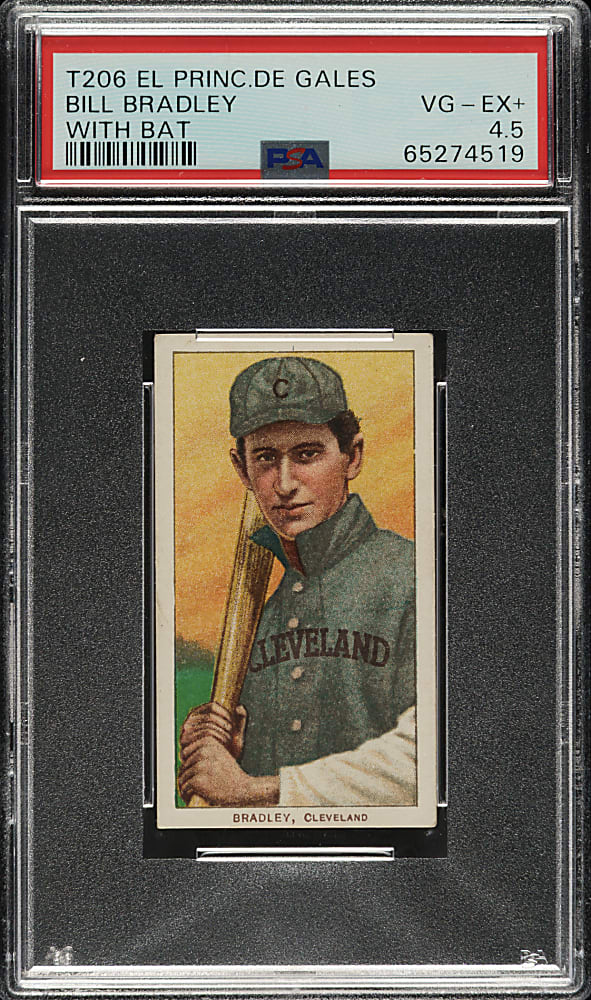 1909-1911 T206 White Border Bill Bradley with Bat PSA VG-EX+ 4.5 - El Principe de Gales Back