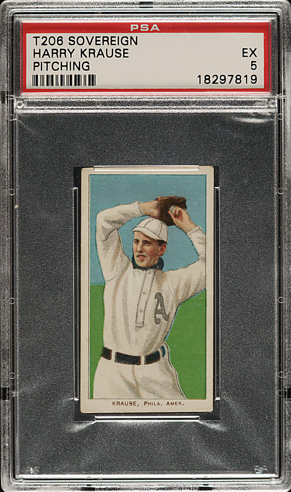 1909-1911 T206 White Border Harry Krause Pitching PSA EX 5 - Sovereign 350 Back