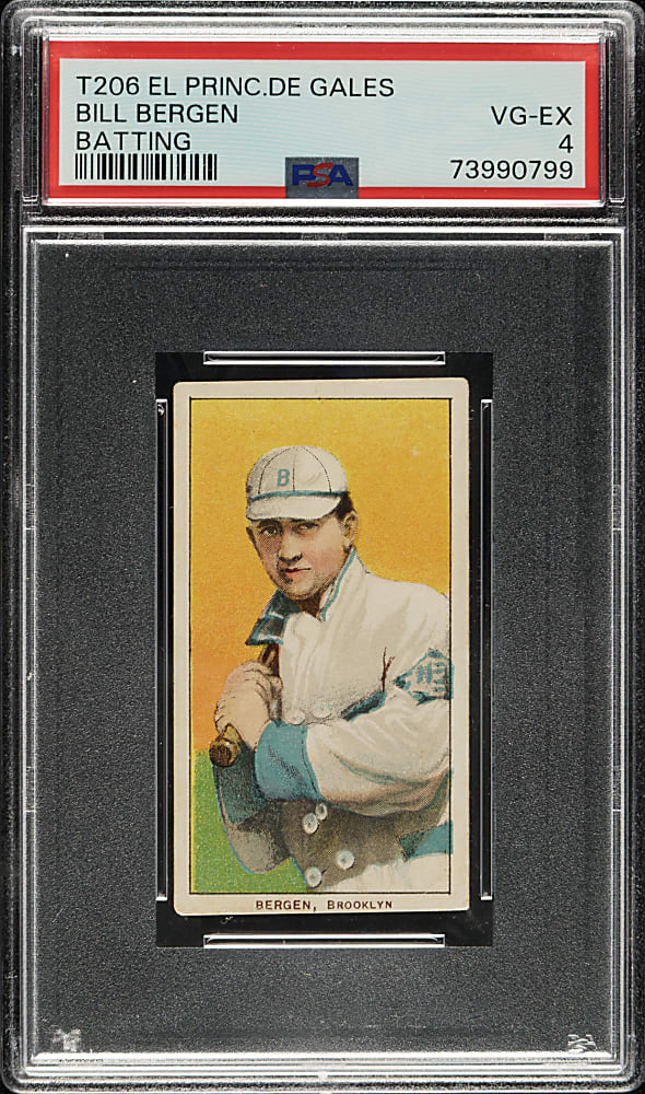 1909-1911 T206 White Border Bill Bergen Batting PSA VG-EX 4 - El Principe de Gales Back