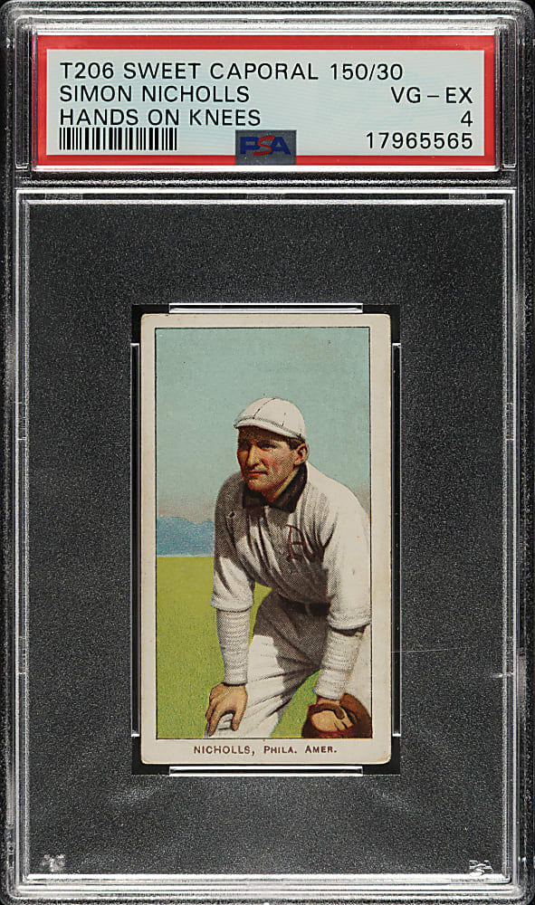 1909-1911 T206 White Border Simon Nicholls Hands On Knees PSA VG-EX 4