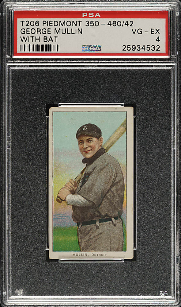 1909-1911 T206 White Border George Mullin with Bat PSA VG-EX 4 - Piedmont "Factory 42" Back