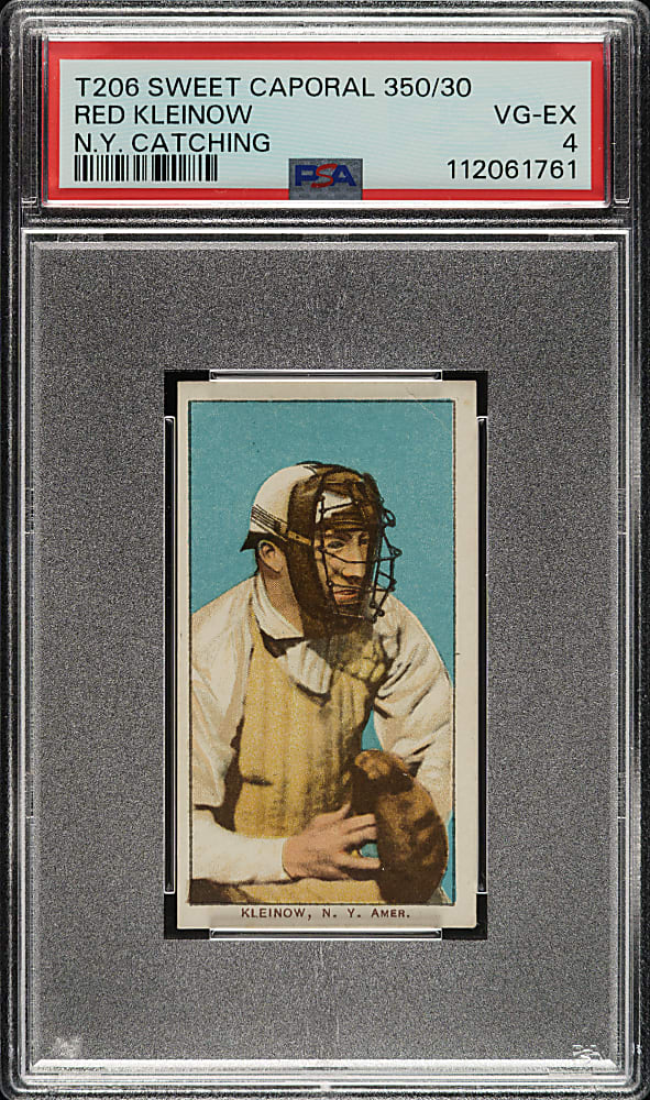 1909-1911 T206 White Border Red Kleinow New York, Catching PSA VG-EX 4